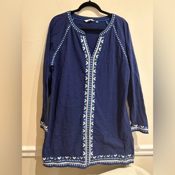 Boden Edie Embroidered Kaftan Tunic Dress Navy Blue White Embroidered Size XL - Picture 3 of 6